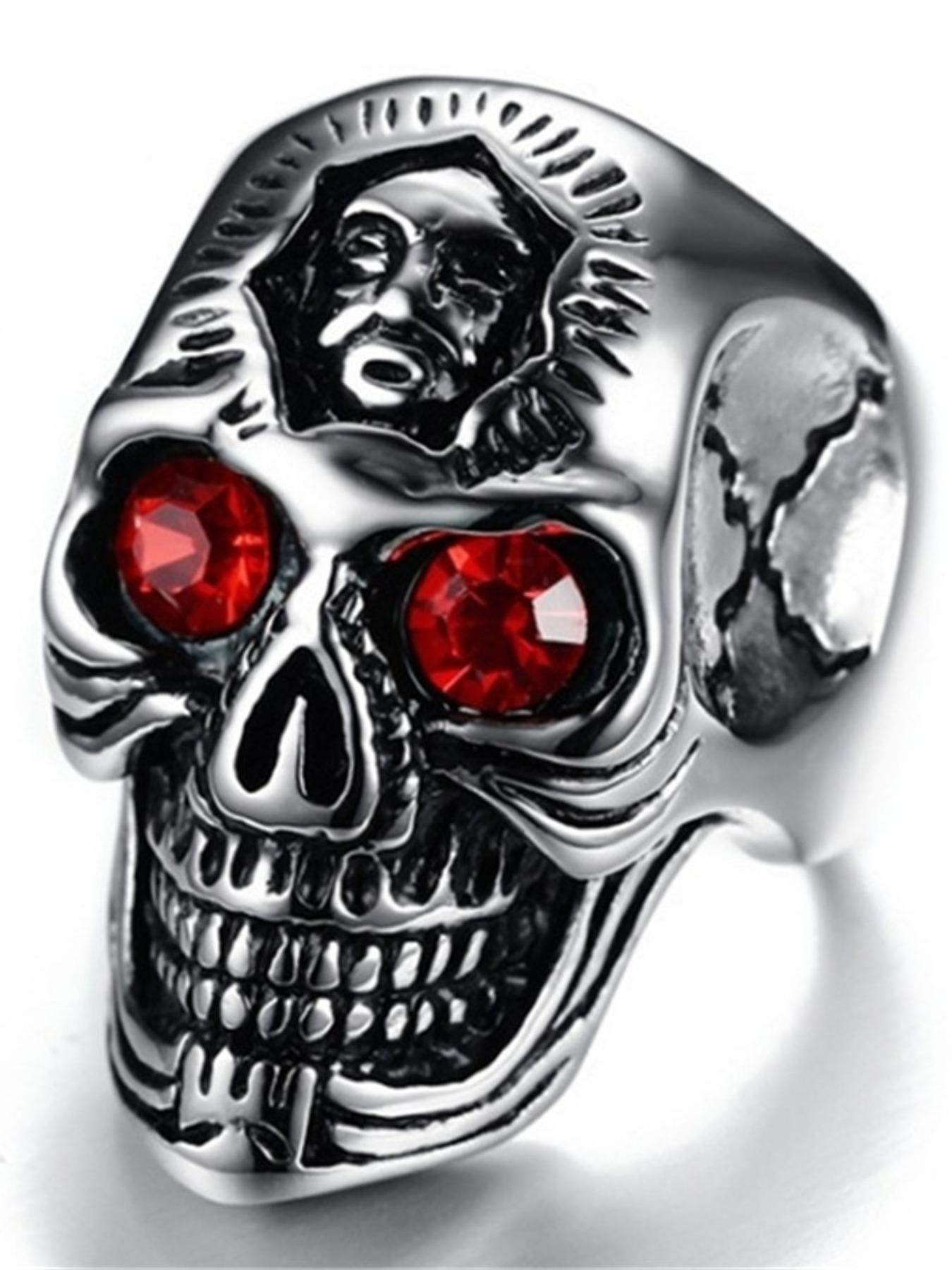 Creative Fashionable Red Eyes Skull Design Ring, Death's Head Metal Ring, Fashion Jewelry Accessories for Women & Men, Punk Style Ring, Dark Aesthetic Rings