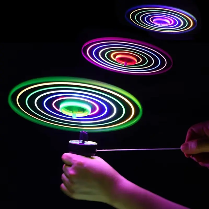 Pull String Ufo Toy, Magic Flying Saucer, LED Light Up, Rotating Flying Toy with Handle, Safe Eco-Friendly, Outdoor Party Gift for Boys and Girls