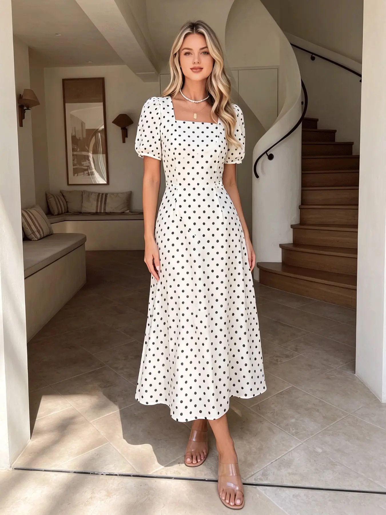 POV: You’re the main character in a French movie! 🎬 This Polka Dot Midi Dress is giving major 'Hepburn' vibes. The puff sleeves? Obsessed.
