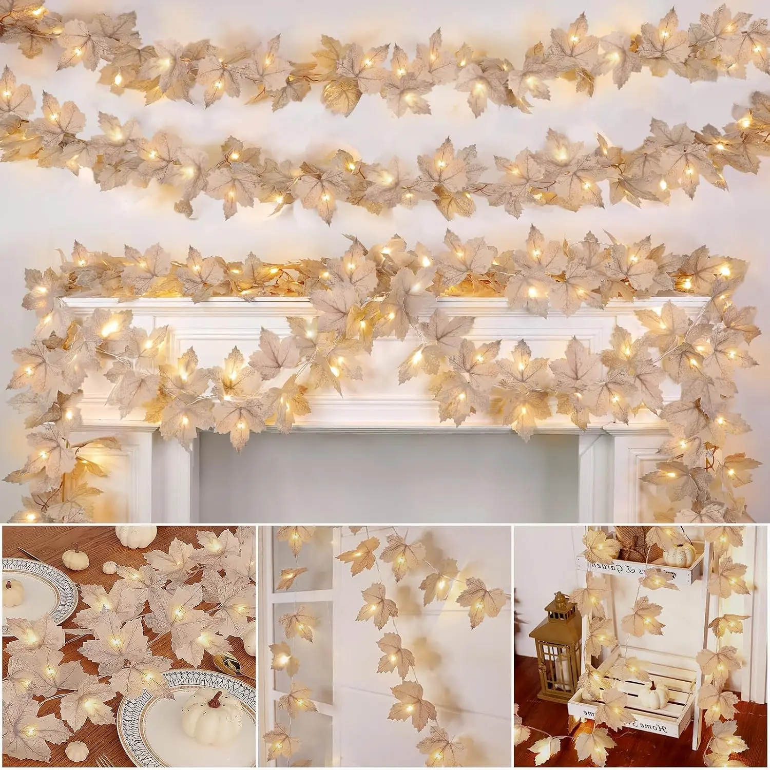 6 Pack & 120 LED Lights, Fall Garland Fall Decorations for   39FT | Maples Leaf Garlands, 6.5FT/,  Operated Autumn Garland Lights for Halloween Thanksgiving Decorations Party Indoor