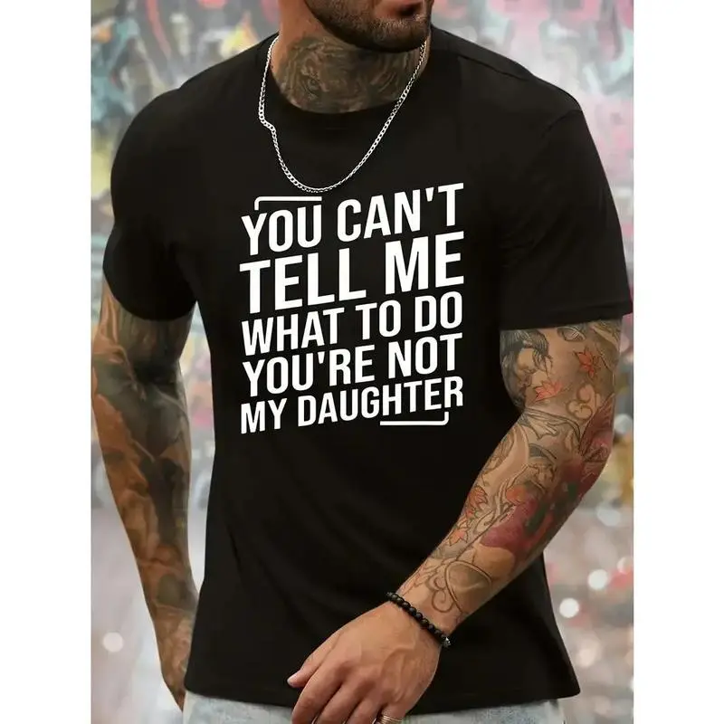 Men's Fitted Crew Neck Sports T-Shirt in CVC Cotton, Short Sleeve Bold Slogan Top for Dads, Comfortable for Spring & Summer, Sports Wear, Male, Machine Washable, Normal Type, Sporty Chic