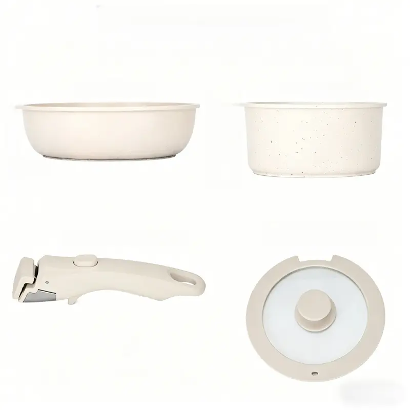 4pcs Detachable Handle Nonstick Cookware Set Induction Stove Gas Compatible Milk Pan Frying Pan Wok for Home Kitchen