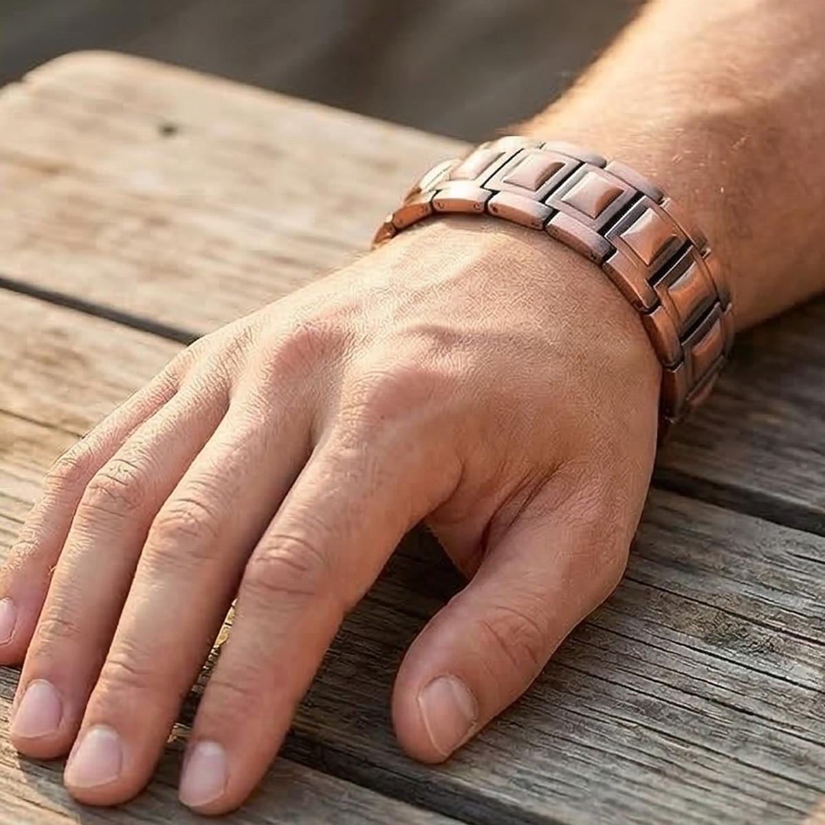 3X Magnetic Copper Bracelet for Men,Adjustable Magnetic Bracelets,Copper Jewelry Gifts for Men,3800 Gauss Strength Magnets,Pro Fold-Over Butterfly Clasp