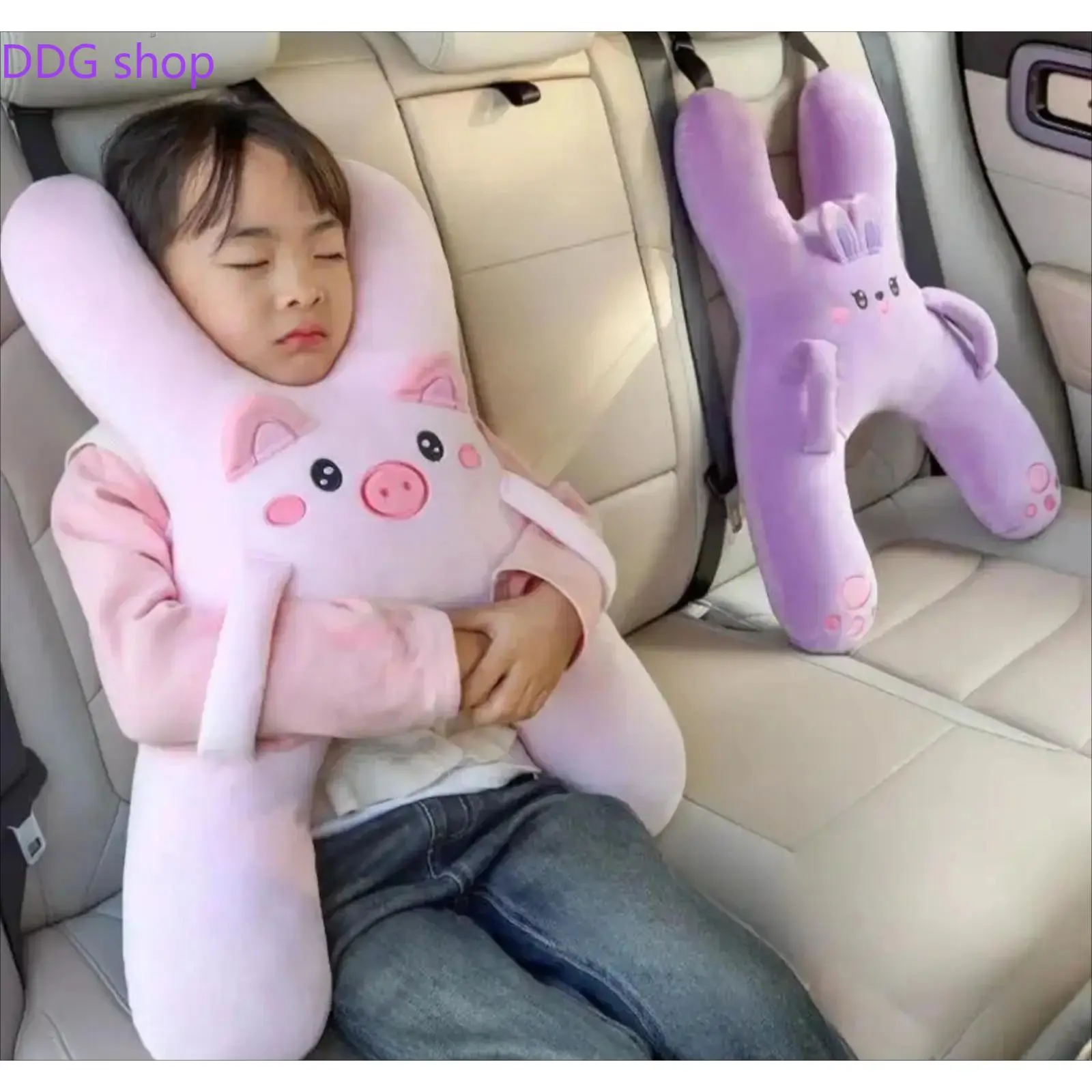 Plush Pig Car Neck Pillow - Cuddly, Character-Shaped, Novelty, Ultra Plush Head Cushions with Seat Belt Support, Anti-Head Leaning Sleep Aid, Universal Safety Accessory for Long-Distance Travel, Cuddly Cushions,summerwins,father'sdaygifts,campingesse