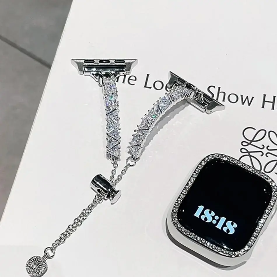 Luxury Zircon Diamond Metal Bangle Bracelet Strap for Apple Watch Series 11/10/9/8/7/6/SE/Ultra, Fashion Jewelry Band Fits 38/40/41/42/44/45/46/49mm iWatch