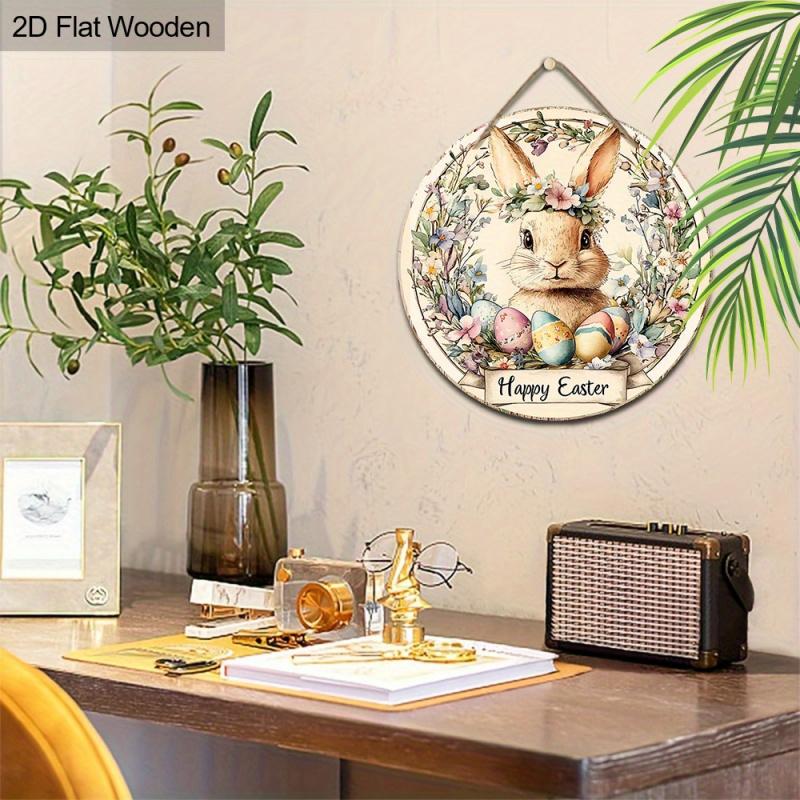 1PC Retro Easter Decoration - Floral Bunny and Pastel Egg Hanging Ornament - Happy Easter Sign - Large Size 7.87inch / 20cm Home, Party, Cafe Wall Decoration - No Electricity Required - Pastel Color Tone - Easter Gift Idea, Bunny Decoration