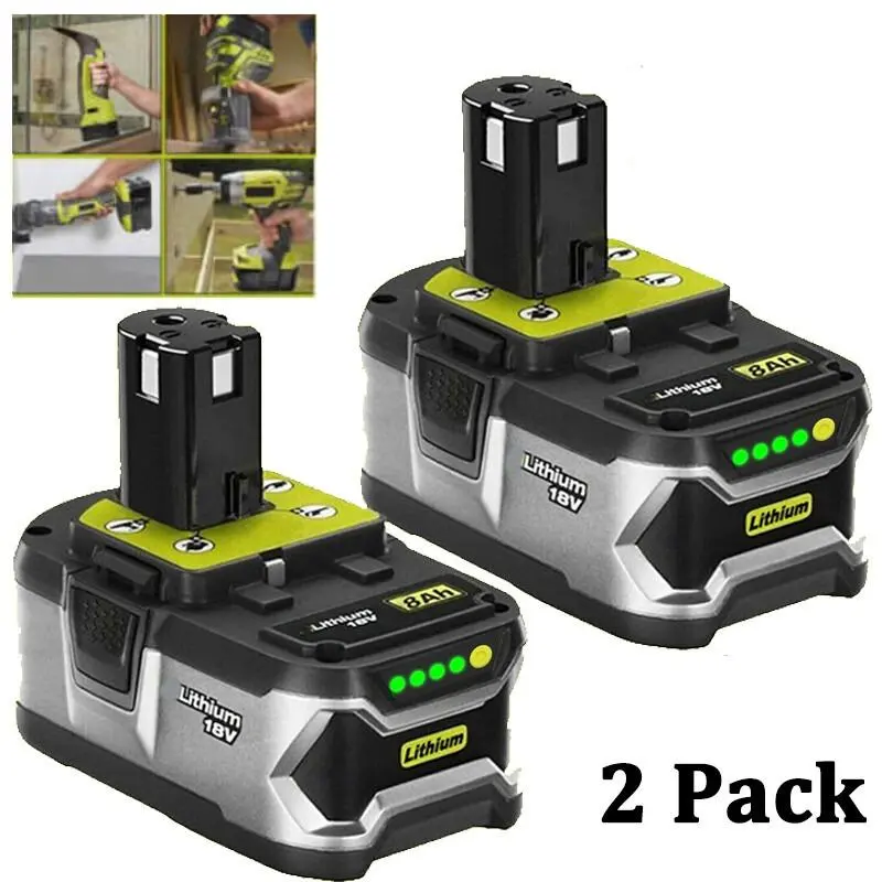 High quality 2PCS For RYOBI P107 P108 8.0Ah High Capacity Battery 18Volt Lithium-Ion One Plus Compatible with Ryobi Lithium Battery 18 Volt P102 P103 P104 P107 P108 P109 Cordless Power Tools