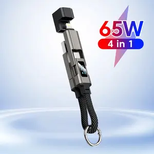 65W 4-in-1 Super Fast Charging Keychain Data Cable with Intelligent Digital Display, Magnetic Wireless Charger, Bluetooth Speaker, Semiconductor Cooling Cooler & Phone Holder for iPhone, Samsung and Vehicles Compact