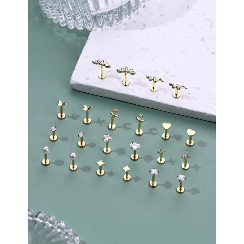 MILACOLATO 20G/16G Threadless Flat Back Earrings for Women 316L Surgical Steel Push in CZ Cartilage Stud Earrings Hypoallergenic Nose Rings Studs Conch Tragus Body Piercing Jewelry 6mm 7mm 8mm Length