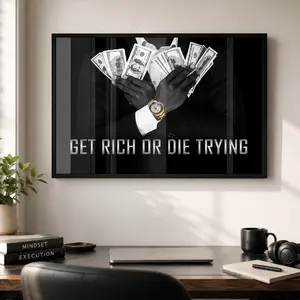 Motivational Money Wall Art Poster, Hustle & Success Quote Print, Wealth & Financial Freedom Decor for Entrepreneur Office, Bedroom & Teen Room