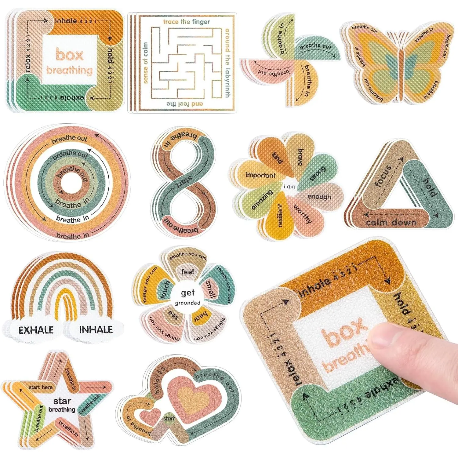 Sensory Strips Anxiety Calming Textured Stickers, 36 Pcs, 2 Textures, Mindfulness Breathing Fidget Stickers for Adults Teens, Mood Calming, Office Classroom Desk Anxiety Relief