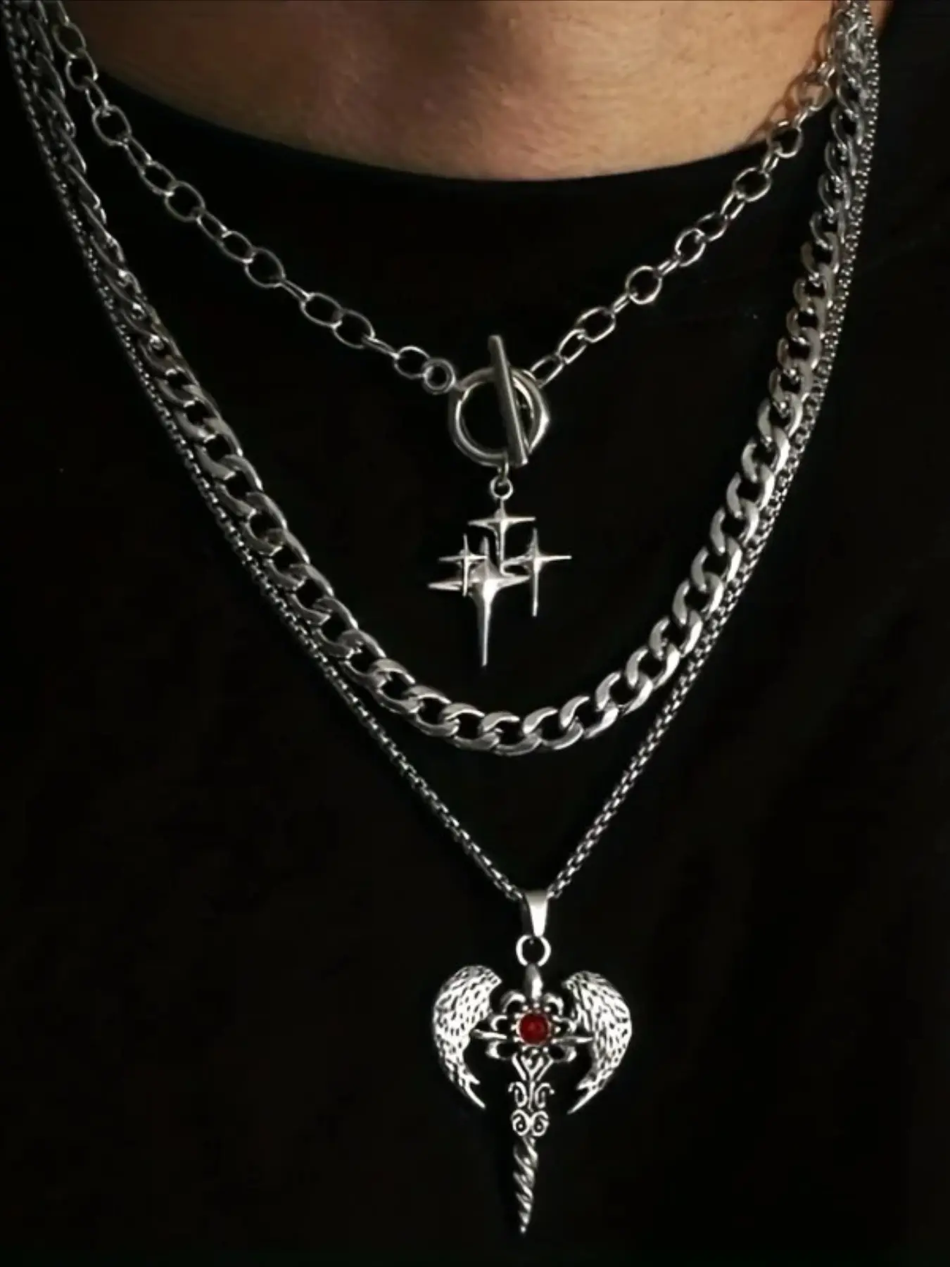1-piece Millennium-style Fashion Simple Retro Gothic Star Pendant Cross Pendant Necklace Men's Necklace Set Fashion Jewelry Cross Necklace Chain Costume Jewelry Necklace