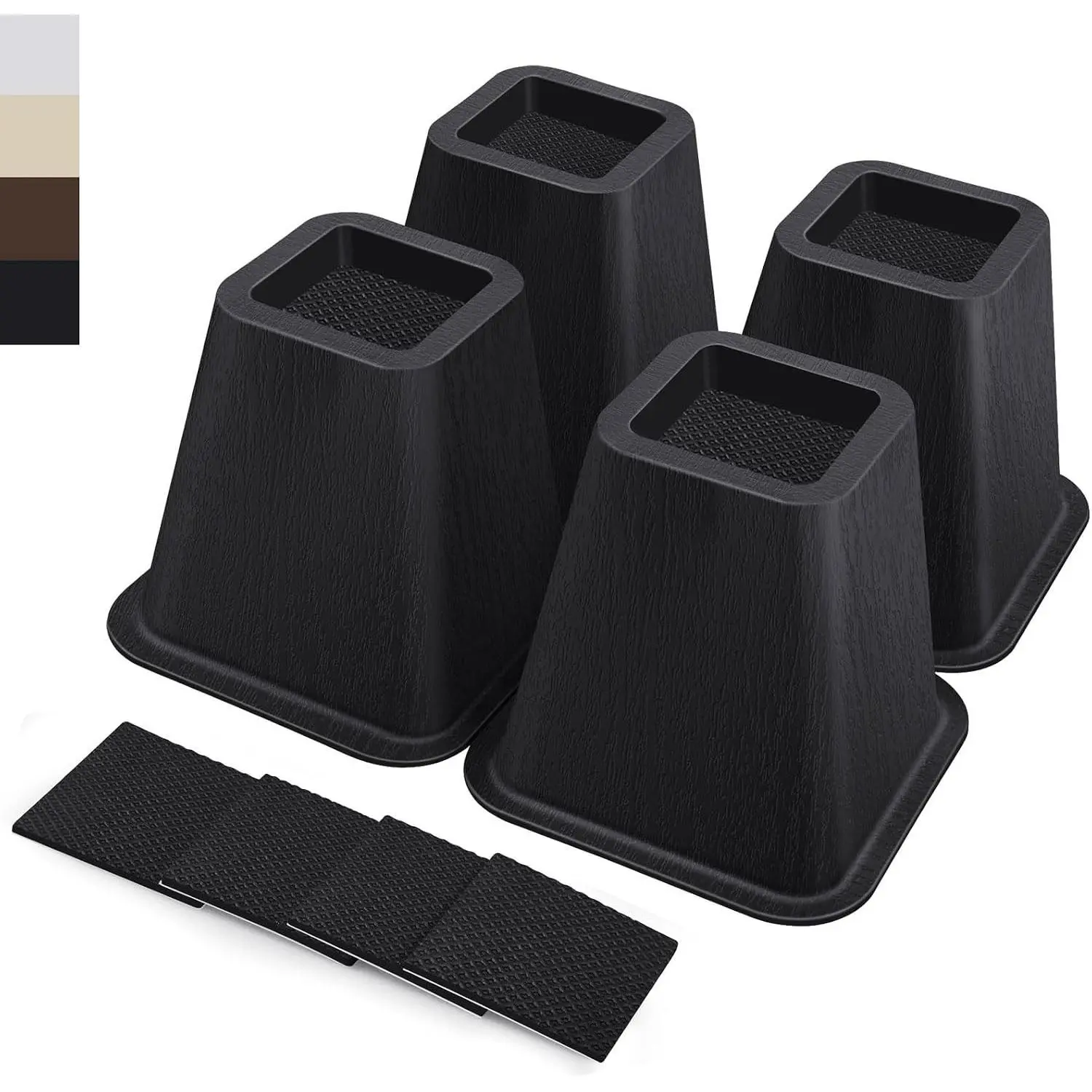 ANNKUT 6-Inch Heavy Duty Bed & Furniture Risers, 4 Pieces, Supports 2200lb Per Leg, Fits Desk & Chair, Black