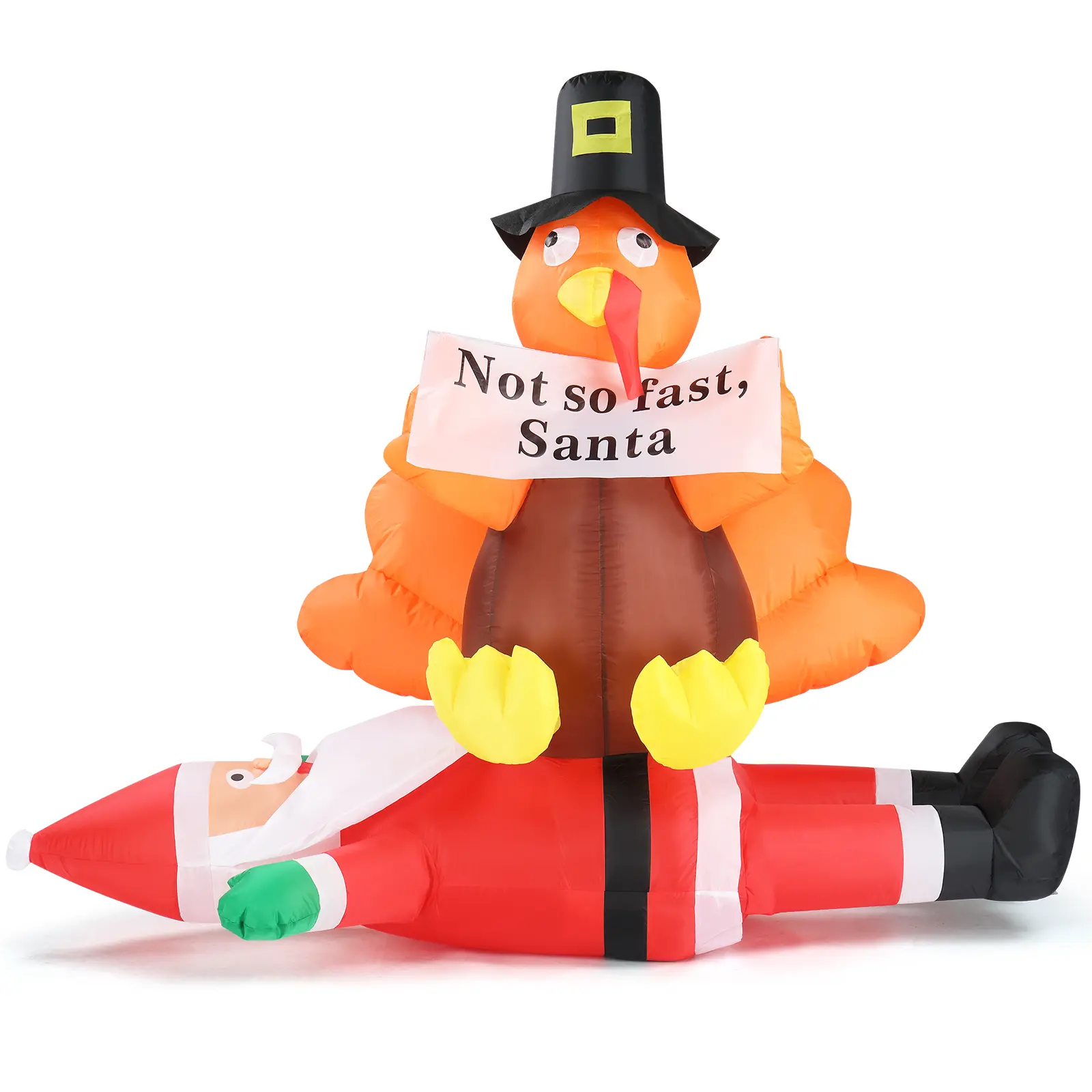 【Replace 57412109】4.9 FT Lighted Christmas Inflatable Decoration, Inflatable Turkey Sitting on Santa Claus, Funny Blow Up Yard Decorations with Built-in LED Lights for Holiday Party Front Yard Lawn Garden Decor