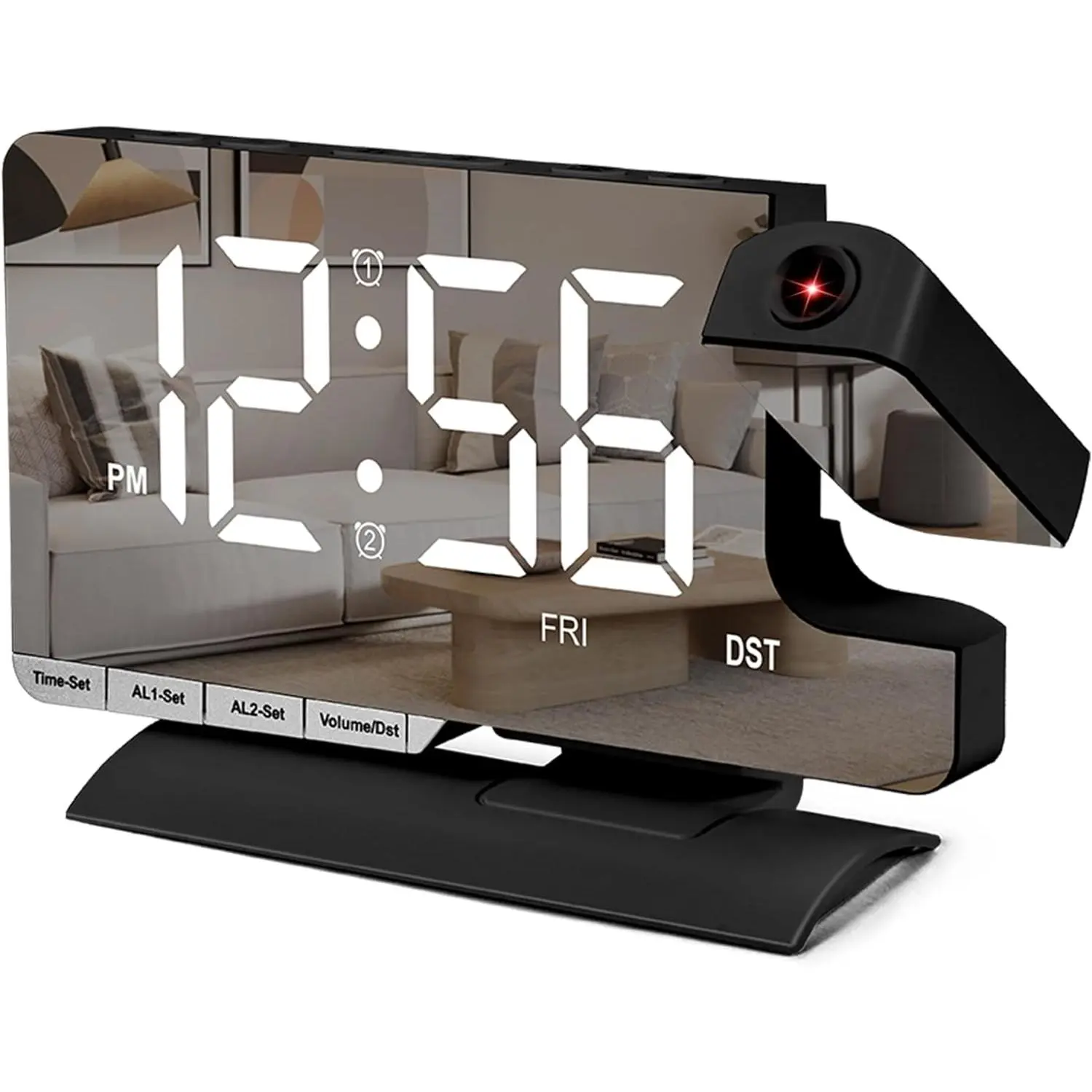 Digital Clock, Clock Bedside with Projection,7.3" Mirror Clock with 180?Rotating Projector,  with 3 Mode,Brightnee Adjust,DST,Snooze, Port,5 Levels Volume for Desk Teens