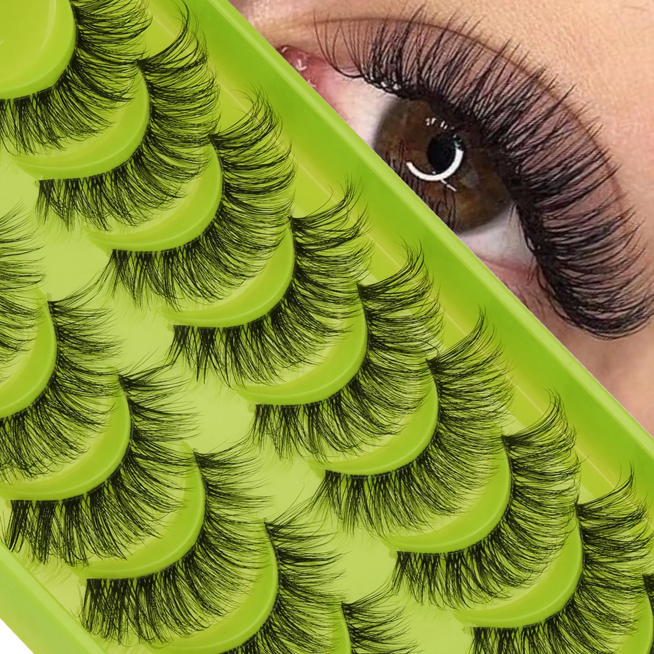 10 Pairs Dense False Eyelashes with Ultra-Light Transparent Band, Flawless Feathery Lash Flow for Sophisticated Eye Makeup D Curl Ideal for Daily Wear, Dates, Travel Reusable