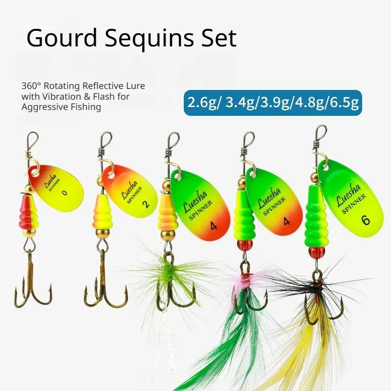 5Pcs Composite Spinner Spoon Lure Kit with Feather Hook, Long Cast Metal Fishing Tackle for Bass Snakehead Freshwater Saltwater