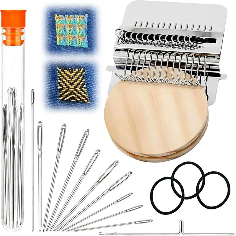 Knit Patch Kit Darning Loom, Patchmaker Kit, Loom Knitting Machine for Beginners, Mini Portable Patch Weaving Loom Tool for Quickly Mending Jeans Socks Clothes, DIY Weaving Art