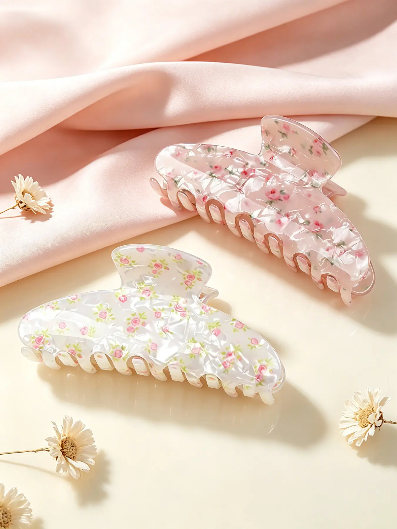 2pcs Summer Sweet Floral Hair Claw Clips, Simple Fresh Back-Of-Head Hair Clip, High-Quality Versatile Hair Accessory, Flower Hair Clip