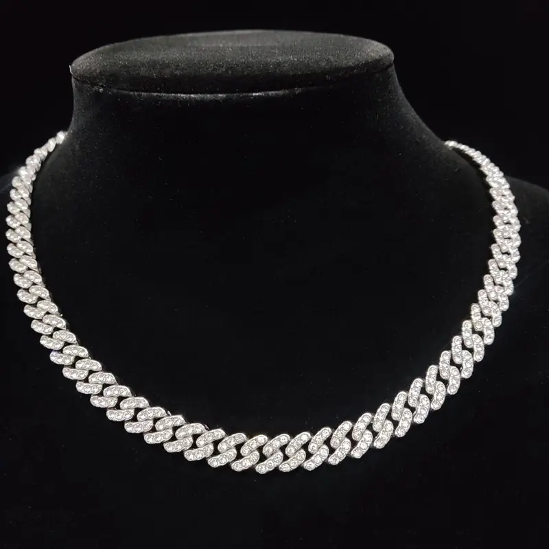 Hip Hop Street Trend Rhinestone Chunky Chain Cuban Link Design Costume Jewelry Necklace, Unisex Punk Style Exquisite Necklace, Fashionable Jewelry As Birthday Gift for Friend