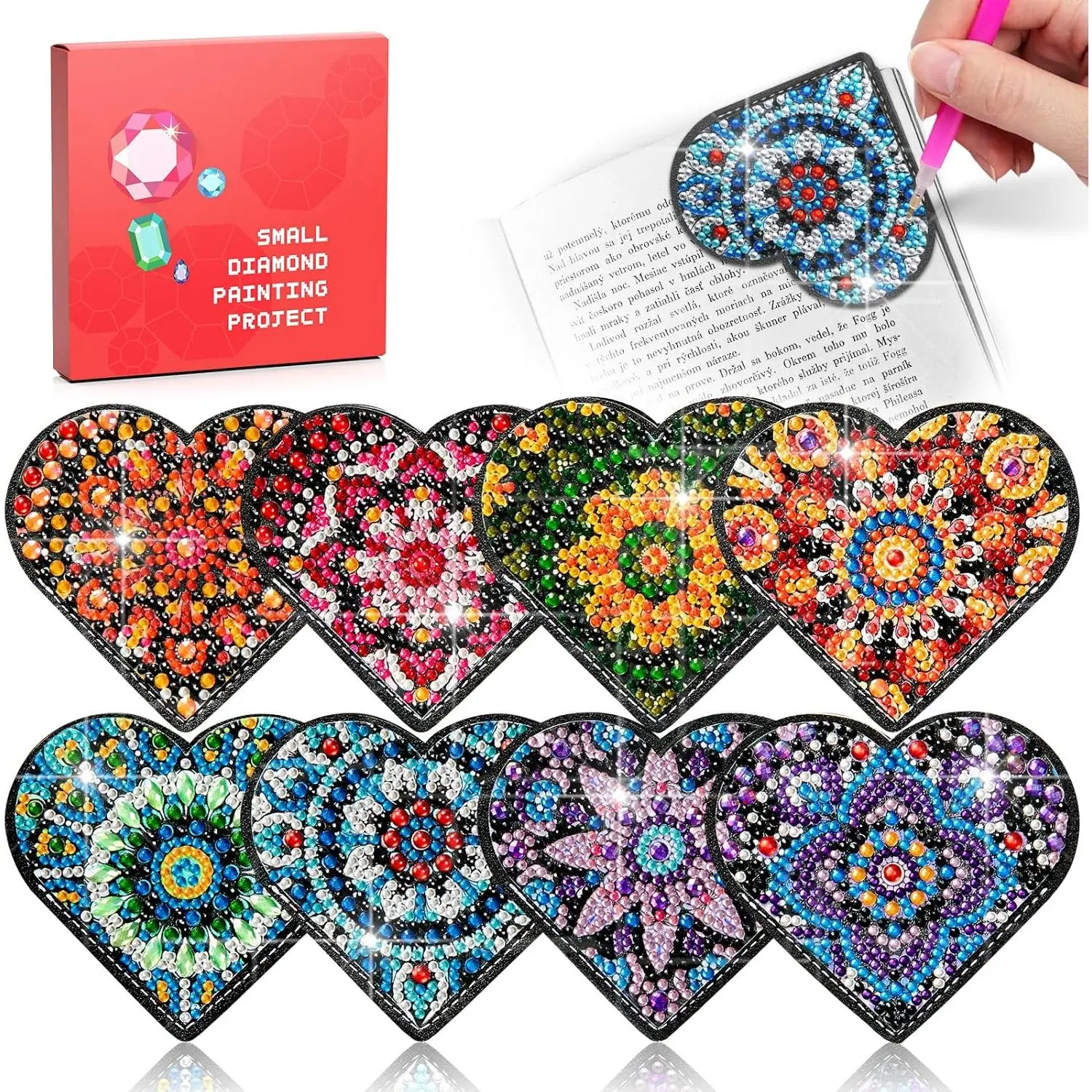 Heart Shape Leather Corner Bookmark, Rhinestone DIY Crafts Kit for Adults, Bedazzled Gem Art for Book Lovers, Birthday Party Gift for Women, Bedazzled Look, Corner Mark, Leather Base, Rhinestone Dots, Tool Set, Diy Kit