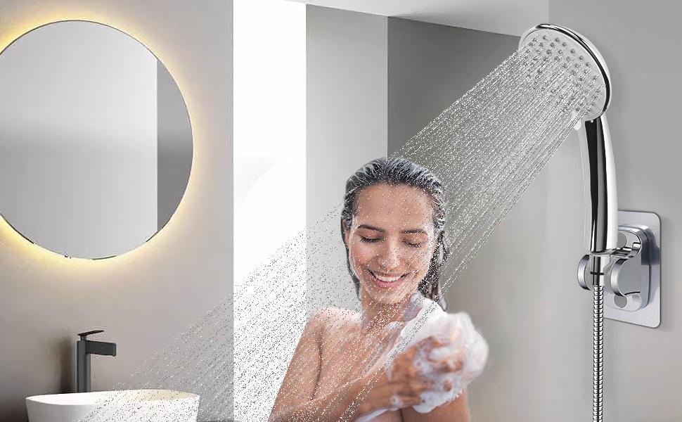 Bathroom Shower Head Holder Self Adhesive Shower Head Holder-Adjustable Handheld Shower Holder NO Drilling Wall Mount Waterproof, Showerhead Bracket for Bathroom Shower,Fix Firmly and Use Conveniently Hose Holder for Shower Bathroom