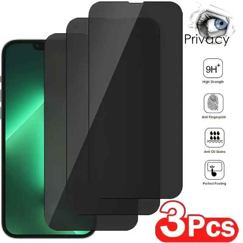 3pcs Privacy Protective Tempered Glass Screen Protector for iPhone 15/15 Pro Max/15 Pro, 9h Anti-Shock, Oil Repellent, Bubble-Free, HD Clarity