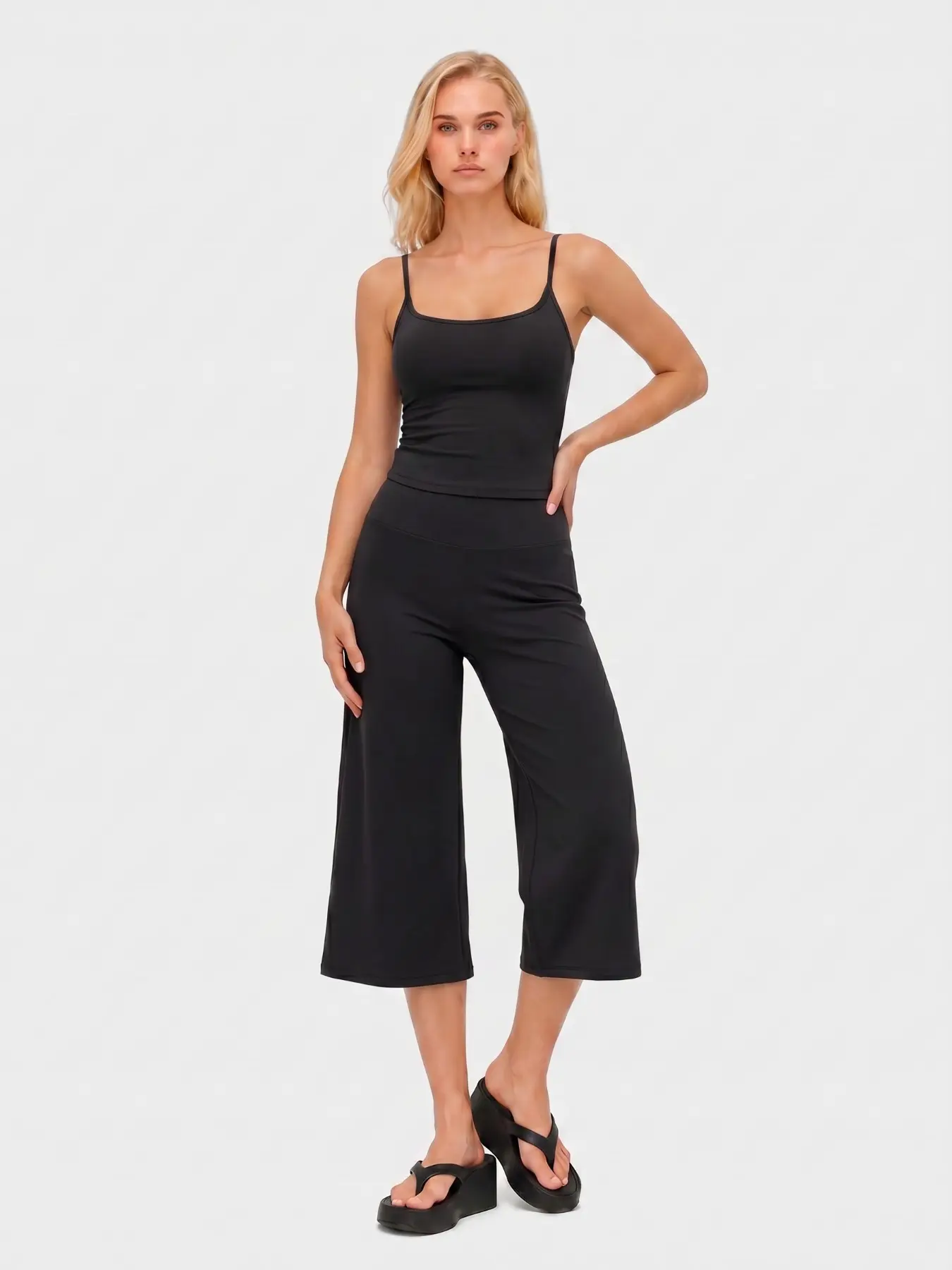 Women's 2-Piece Workout Sets Fitness Clothes - Slimming Camisole Yoga Tank Top and High-Waisted Quick-Dry Casual Capris Wide Pants, Multifunctional Casual Sports Wear Set for Gym, Outdoor Running summer Fitness Sportswear Set