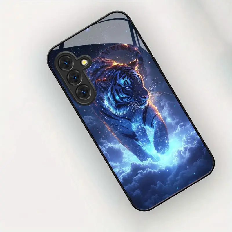 Phone Case - Black Phone Case with Tiger Pattern, Mature Business Glass Protective Case for S26 S25 S24 S23 S22Pro S21 S20 Fe Plus Ultra Pro A56 A55 A54 A53 A52 A51 A36 A35 A34 A32 A26 A25 A24 A23 A16 A15 A14 A06 A05 A03s