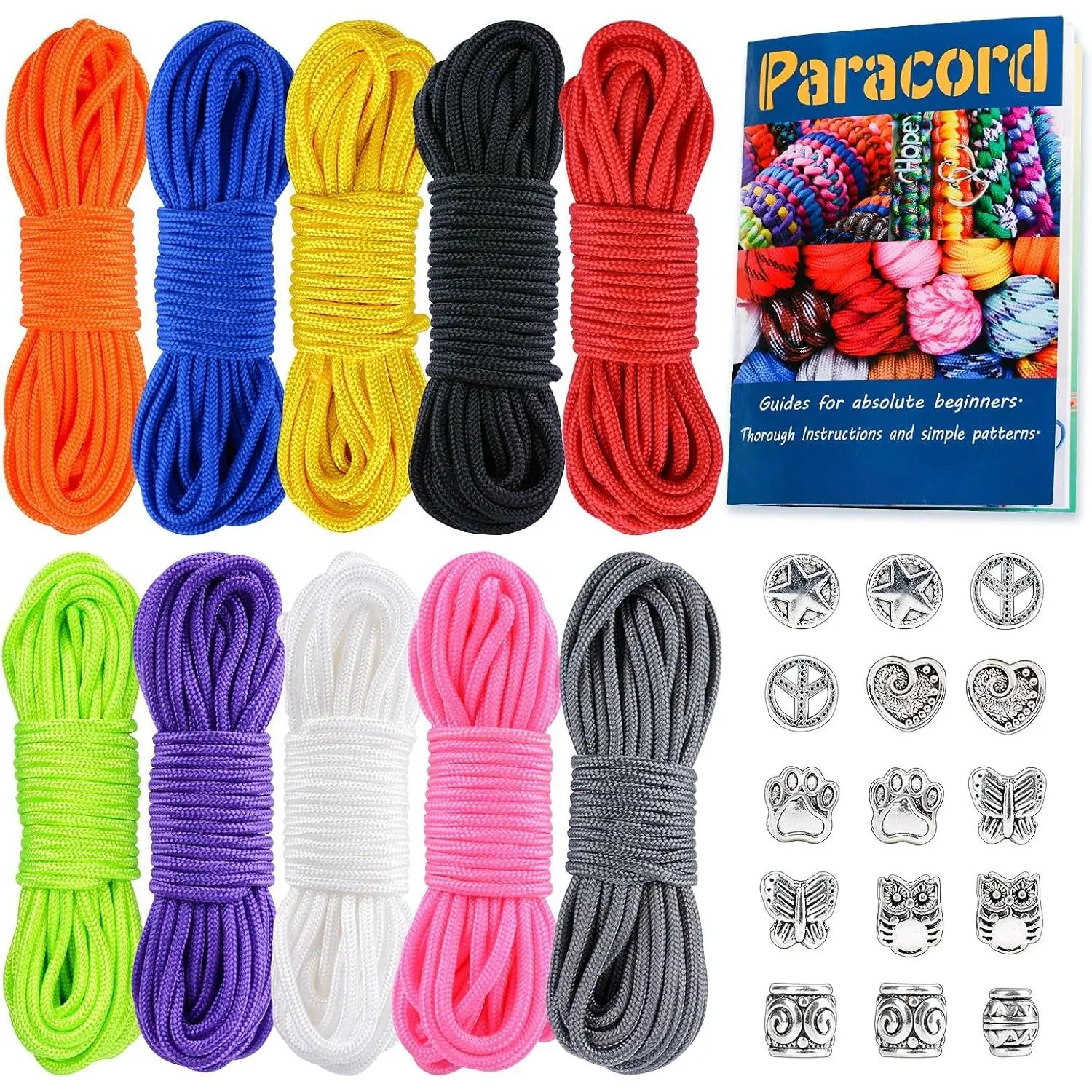 Paracord,2mm 10Colors 20FT Paracord Combo Kit with Paracord Instructions and Charms ​for Making Paracord Bracelets, Lanyards,  Making