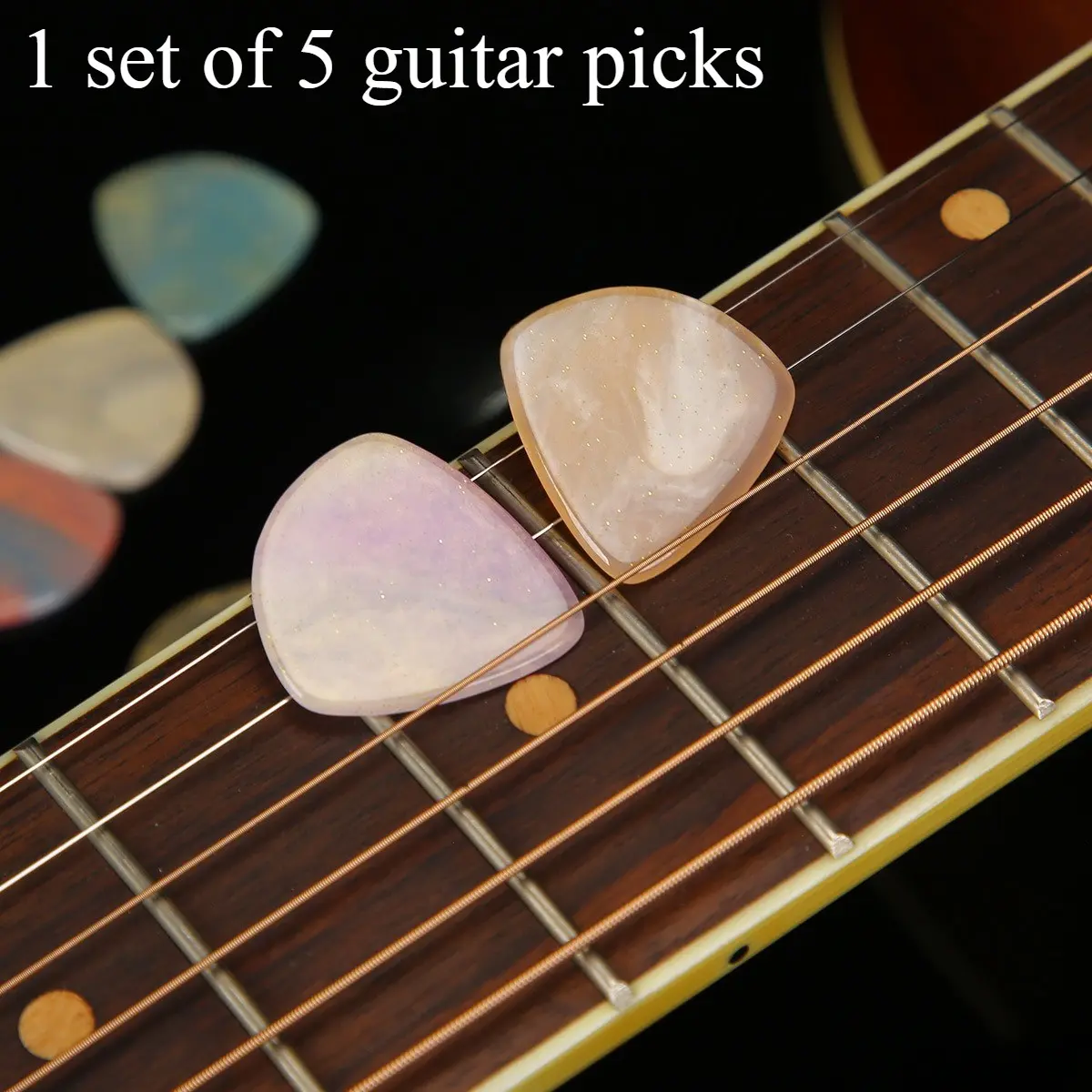 5-Pack Resin Guitar Picks, Durable Non-Slip Design, Suitable for Electric & Acoustic Guitars, Multiple Colors Available, Versatile