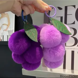 2Pcs/1Pcs Soft Faux Rabbit Fur Grape Pompom Keychain, Multi-Tone Purple Plush Fruit Bag Charm, Cute Kawaii Hanging Ornament, Sweet Decor for Women Purse Car Keys, Perfect Daily Accessory & Small Holiday Gift for Her