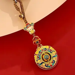 Enamel Decor with Rotating Beads, God of Wealth, Gourd & Fu Character, Classic Cultural Symbols of Prosperity, Health and Happiness,  Traditional Auspicious Ornament for Keys, Bags, Home & Office