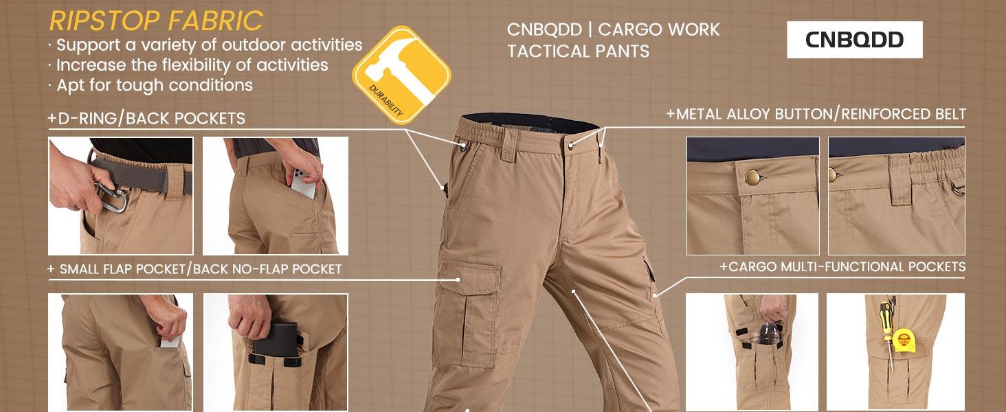 Mens Work Pants Ripstop Waterproof Cargo Pants for Men with 7 Pockets Tactical Hiking Pants