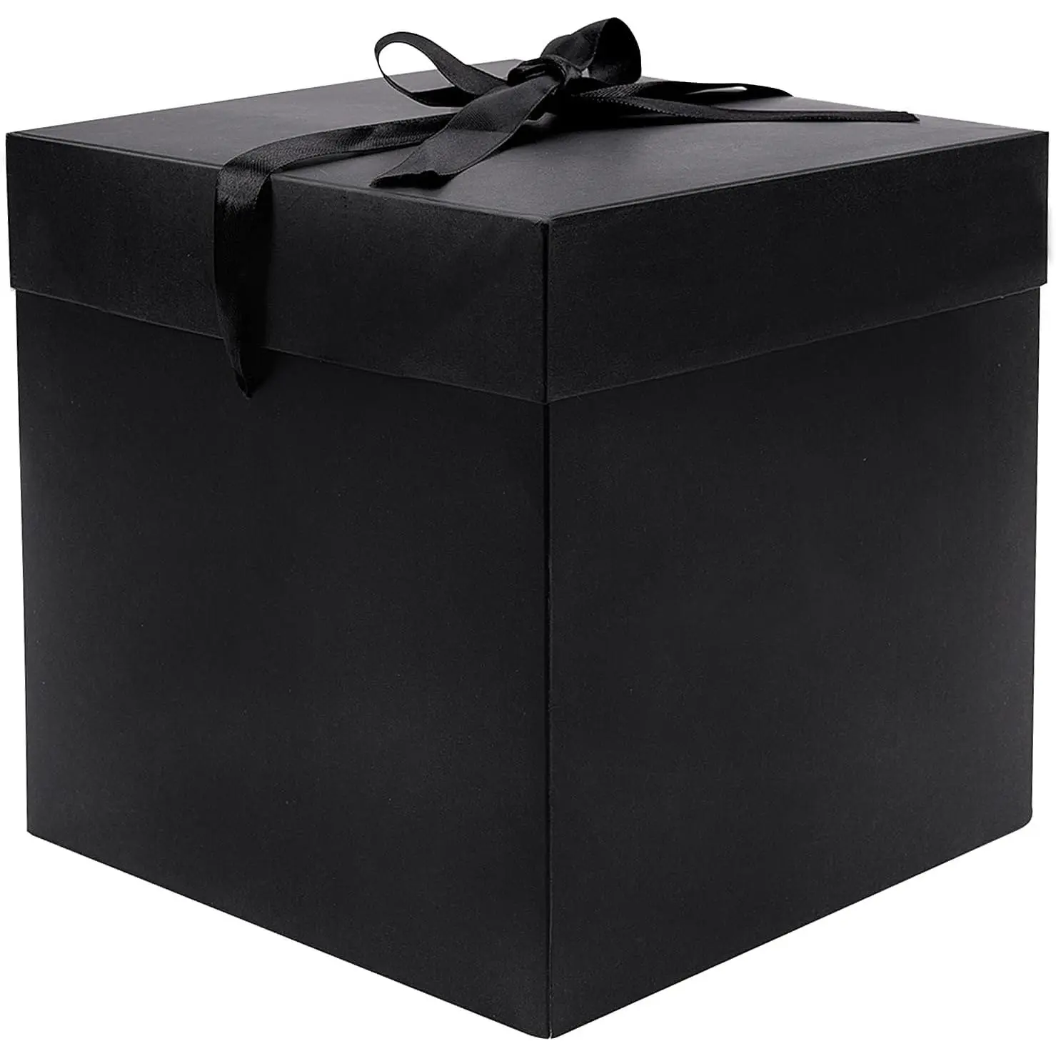 Collapsible Modern Gift Storage Box with Ribbon and Paper Filler, 8.7x8.7x8.7", 1 Pack Black - for Men/Women Birthdays, Father's Day - Office Stationery Supplies, Smooth Finish