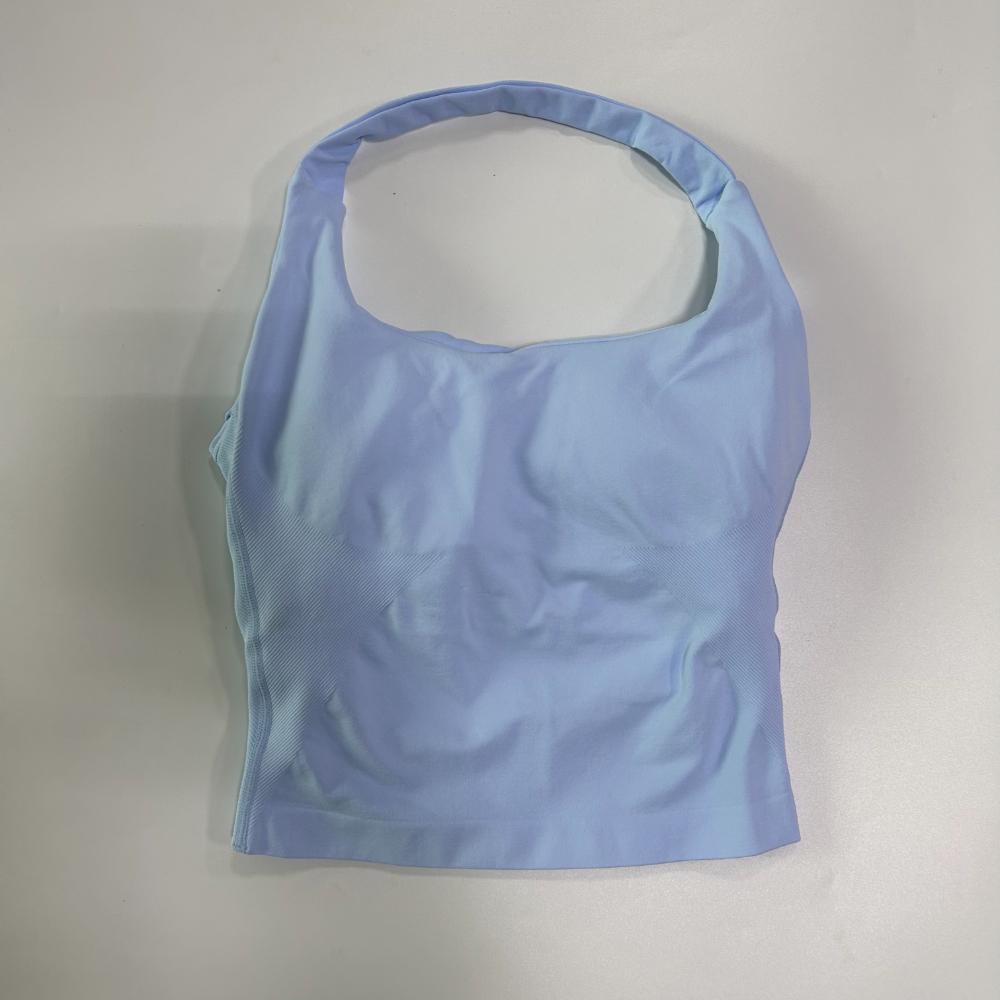 Seamless Halter Top Backless Longline Strappy Padded Gym Top Women Built-in Bra Removable Cups Activewear Yoga Workout Tank Tops