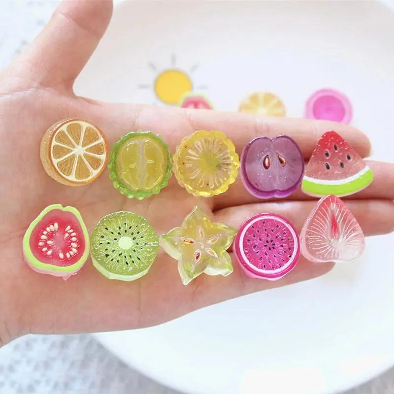 10-20Pcs Mini Fruit Slice Flatback Resin Watermelon Starfruit Kiwi Charms for DIY Earrings Hairpin Phone Decoration Applique