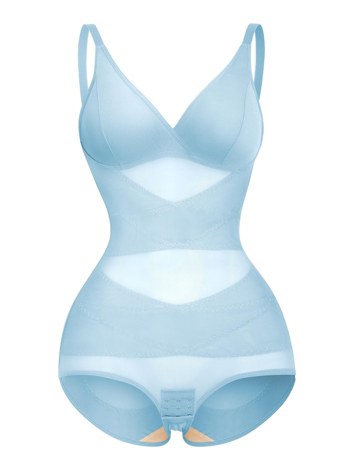 Women's Sheer Mesh Bodysuit High Elastic Breathable Fabric V Neck Full Body Shaping Underwear, Casual All Season Wear, Shapewear