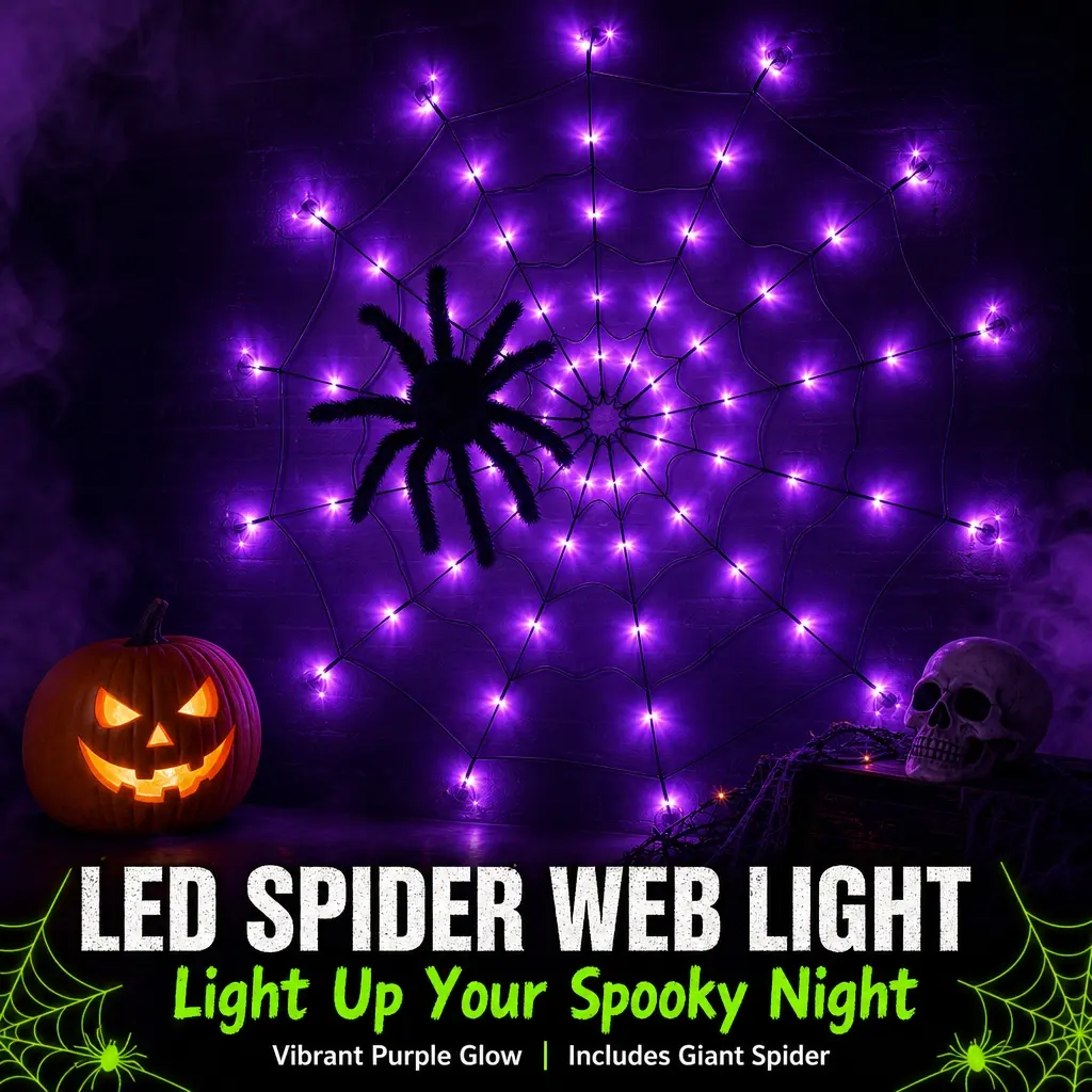 Viral Remote Control LED Spider Web String Lights Multi Flashing Modes Waterproof Halloween Spooky Fairy Lights Creepy Atmosphere Decor Ghost Festival Indoor Outdoor Haunted House Window Yard Party Photo Booth Lighting Ornament Props