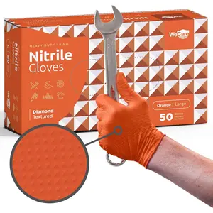 Orange 8 Mil Nitrile Gloves Large 50 Pack - Heavy Duty Mechanic Gloves, with Diamond Grip - Powder and Latex Free Disposable GlovesGift.