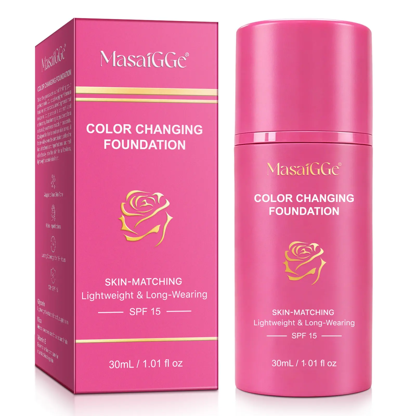 Color Changing Foundation 30ml, Skin Matching Shade Adjusting Liquid Foundation with SPF15, Lightweight Long Wearing Brightening Flawless Finish Makeup Base for Fair Light Skin Tones, Illuminating Foundation