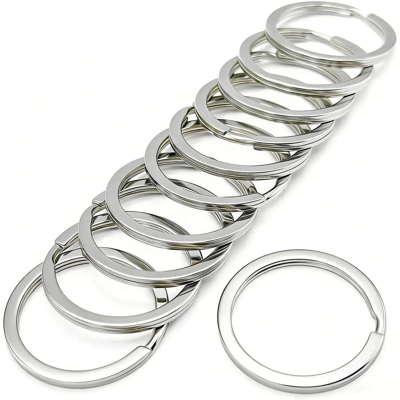 11 count Stainless Steel Keyrings,Heavy Duty Round Split Key Chain Rings,30 mm/1.2 inch Flat Keyring