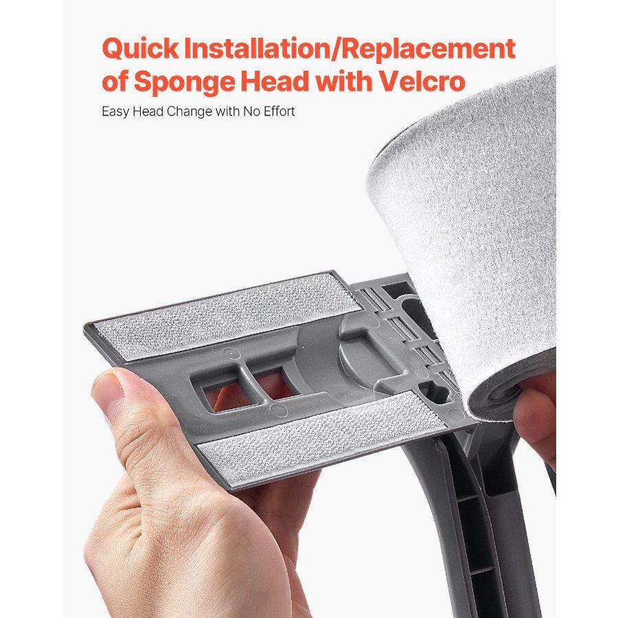 VEVOR Sponge Mop Replacement, 2-Piece, High Density Wider PU Sponge Mop Head Replacement with Hook Loop, High Absorbency Head Replacement for VEVOR DS1362 Sponge Mop, Fit for Various Floors