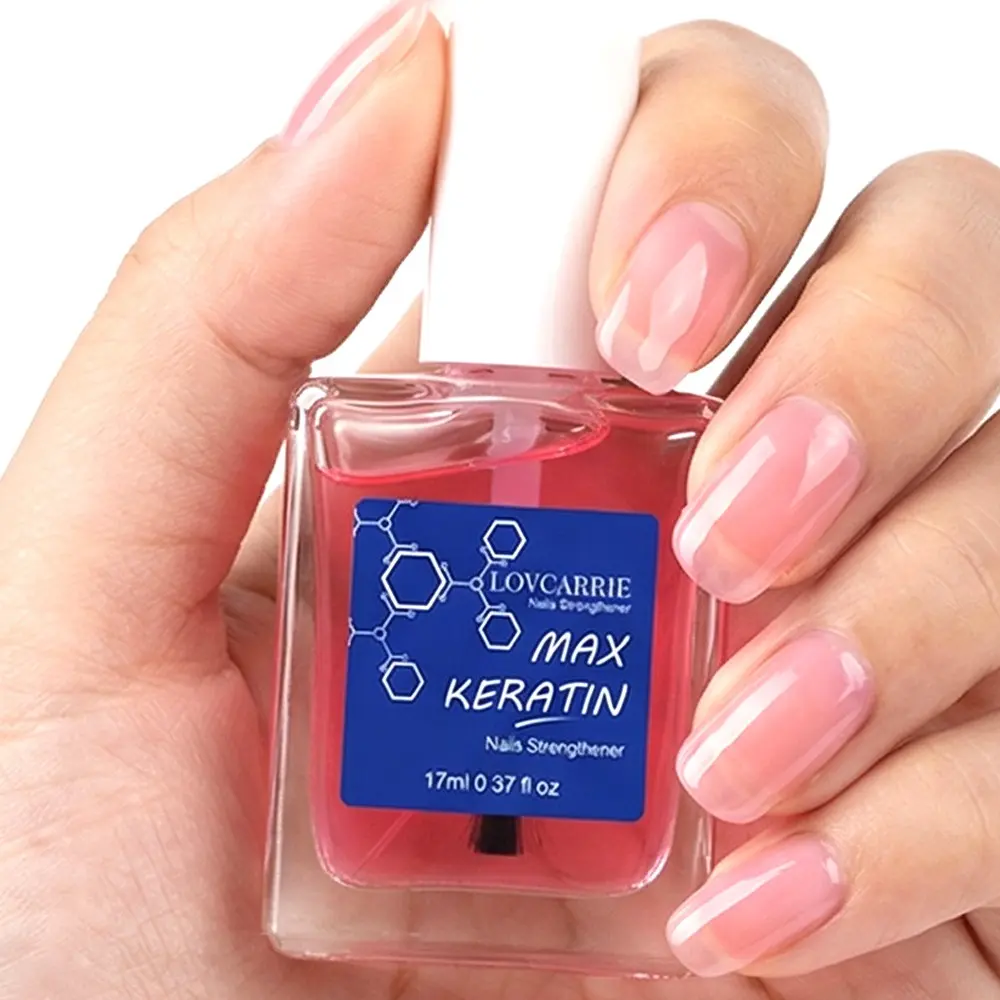 LOVCARRIE New Arrival Max Keratin Pink Transparent Nail Strengthener, Molecular Keratin Infused Reinforcing Base Coat, Clear Pink Hydrating Treatment for Thin Soft Split Fragile Nails 17ml/0.57fl oz