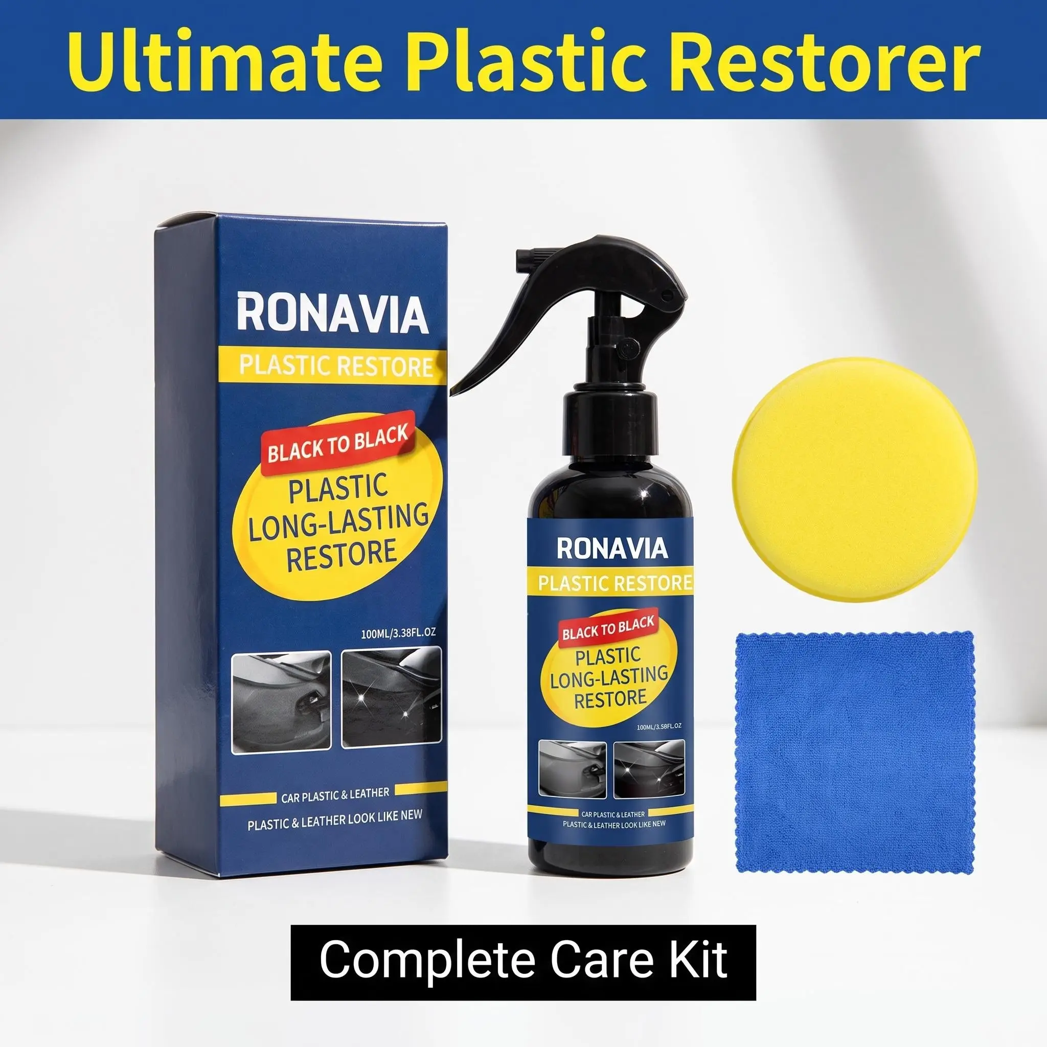 Car Plastic Parts Renovation Kit, Interior Bumper Whitening Repair Polish, Car Dashboard Leather Brightener Spray Tool Set