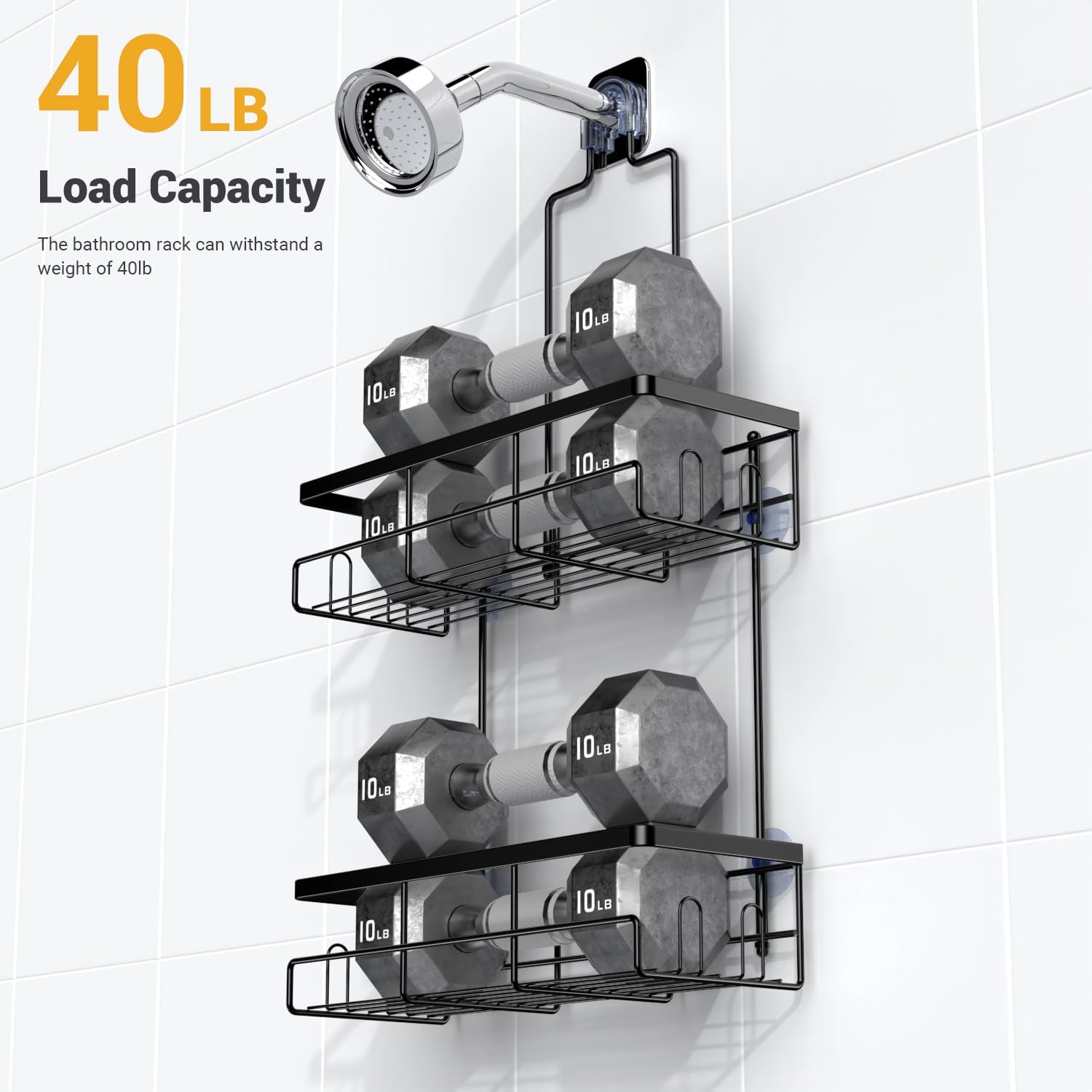 Shower  Hanging Bathroom Organizer: Rustproof Shelf for Inside Shower - No Drilling Racks Over Showerhead - Bath Shelves for Shampoo Soap Black