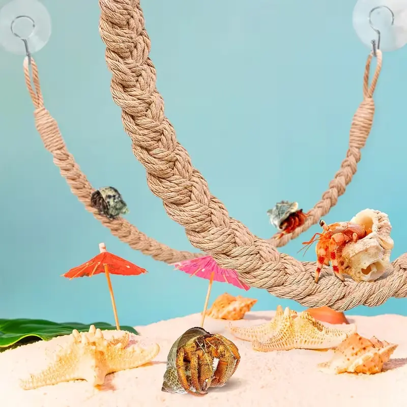 Reptile Climbing Rope Simulation Jungle Vine Handmade Jute Twine Decorative Strap with 2 Suction Cups, Suitable for Color Changing Crabs and Geckos