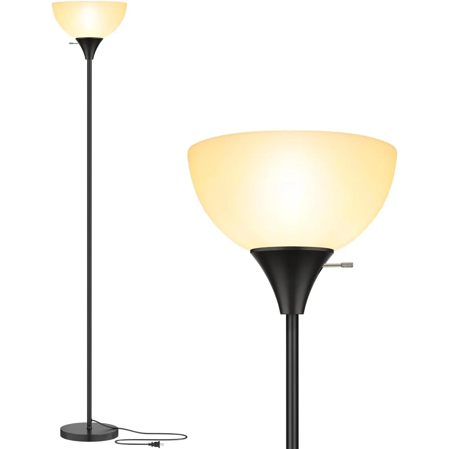 Floor Lamp, LED Standing Lamps with White Plastic Shade, Black Modern Torchiere Floor Lamp, Tall Lamps for Living Room Dorm, Bulb not Included