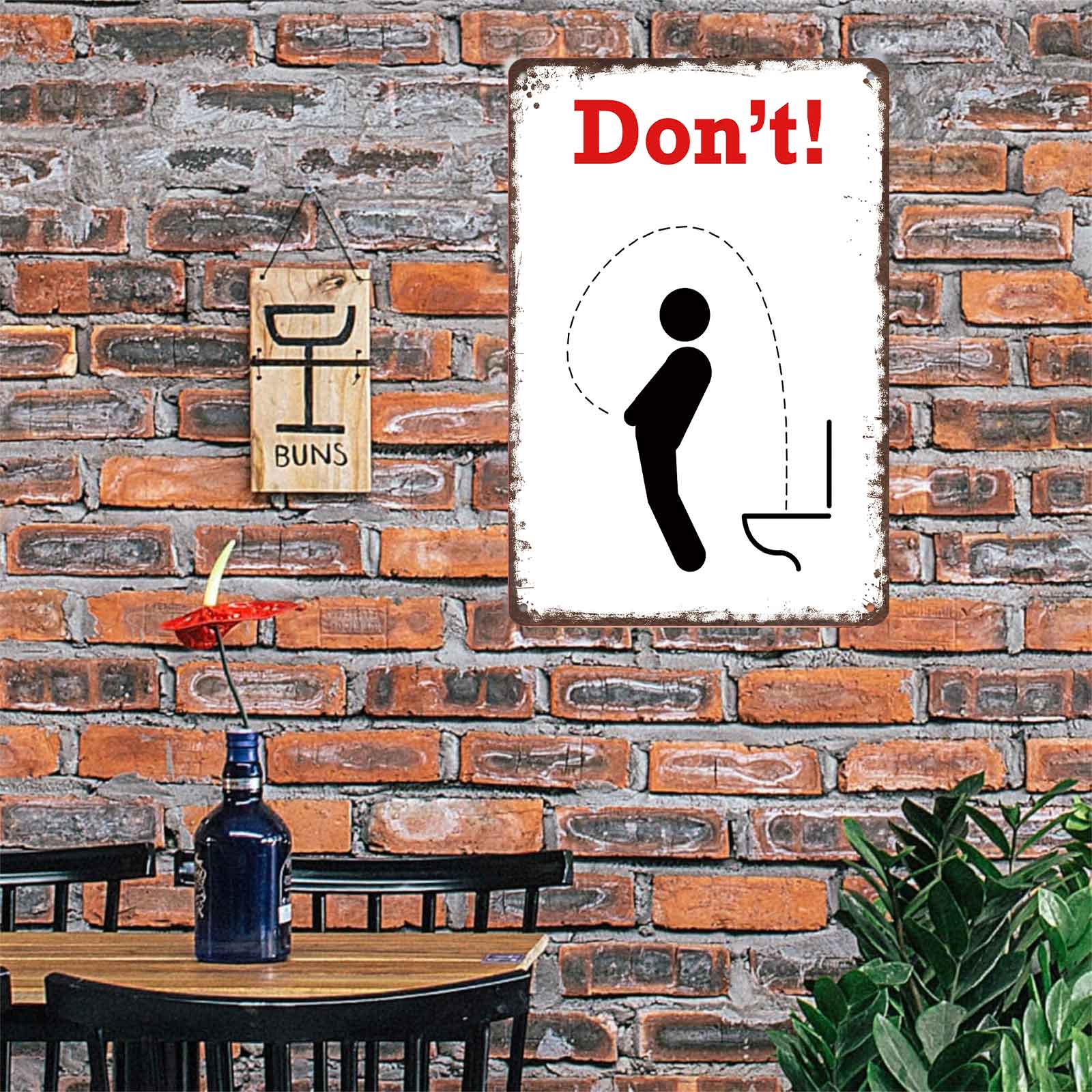 8x12 Inch Aluminum Metal Sign - "Don't!" Funny Men's Bathroom Aim Reminder Decor |   Ideal for Home, Man Cave, Bar, Gym, and Public Men's Restrooms |   Retro Rustic Tin Plaque, Easy to Mount, Practical & Hilarious Toilet Humor