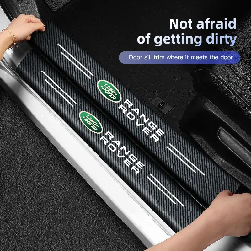 4Pcs Car Carbon Fiber Door Sill Sticker Anti-Scuff Plate Anti-Scratch Protective For Land Rover Range Rover Evoque Velar Defender Discovery Freelander Land Cruiser